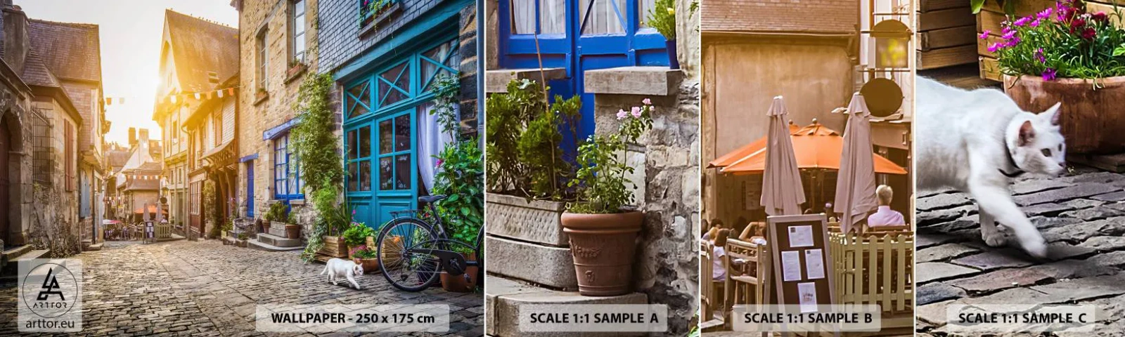 Fotobehang Monster Zelfklevend Deluxe Sticker - De witte geest van het stadje - Stad, Frankrijk, Architectuur - 100x30 cm