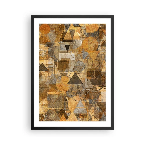 Poster in een zwarte lijst - Gouden abstracte geometrische compositie - 50x70cm - De wereld in vorm - Moderne wanddecoratie voor woonkamer en slaapkamer ARTTOR