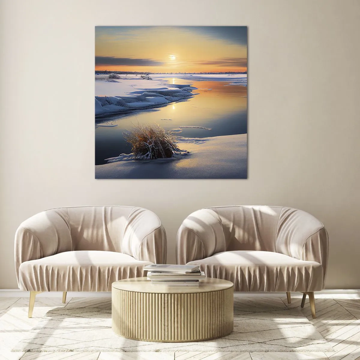 Schilderen op glas - Winterse zonsondergang - 40x40 cm