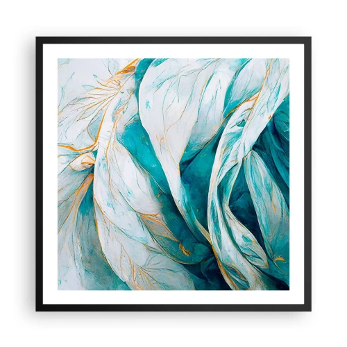 Poster in een zwarte lijst - Blauwe abstractie met een gouden motief - 60x60 cm