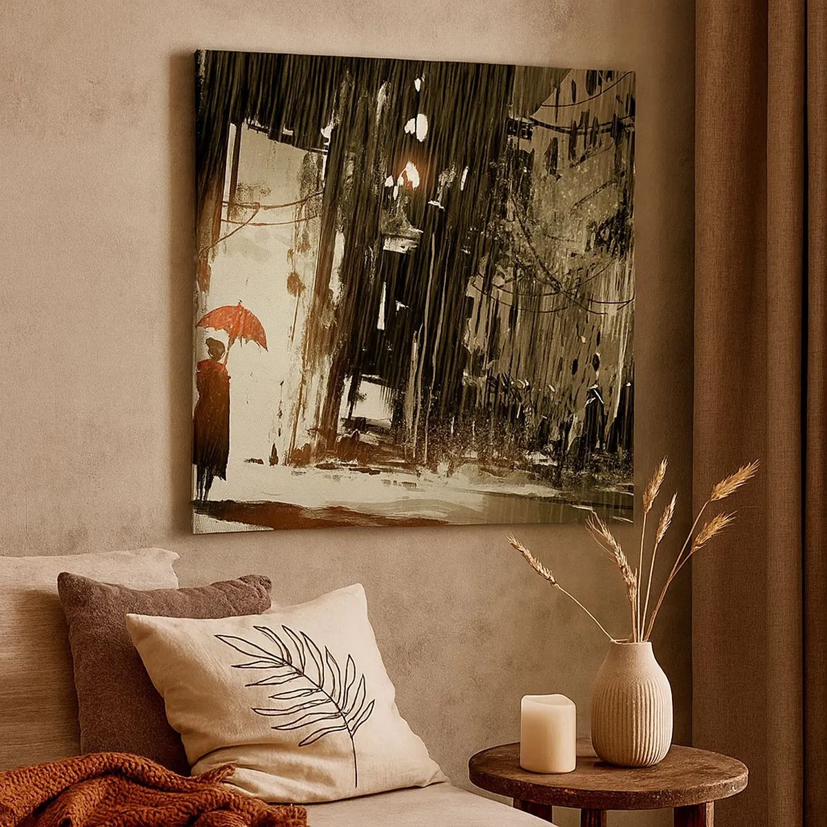 Schilderen op canvas - De poëzie van de rode paraplu - 30x30 cm