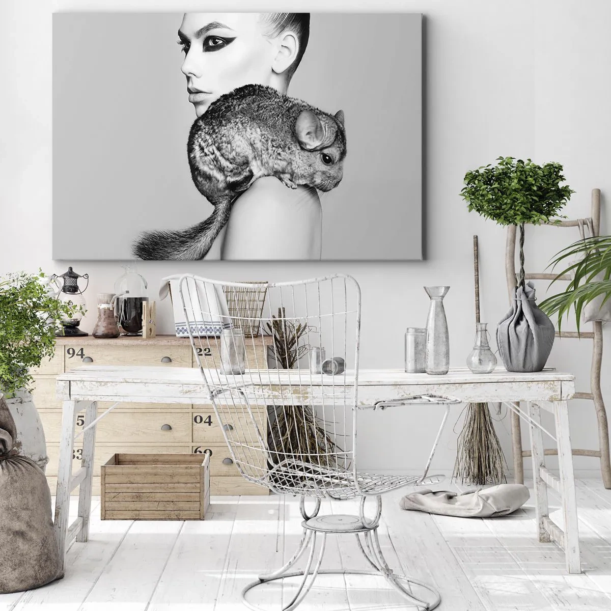 Schilderen op canvas - Dame met een chinchilla - 120x80 cm