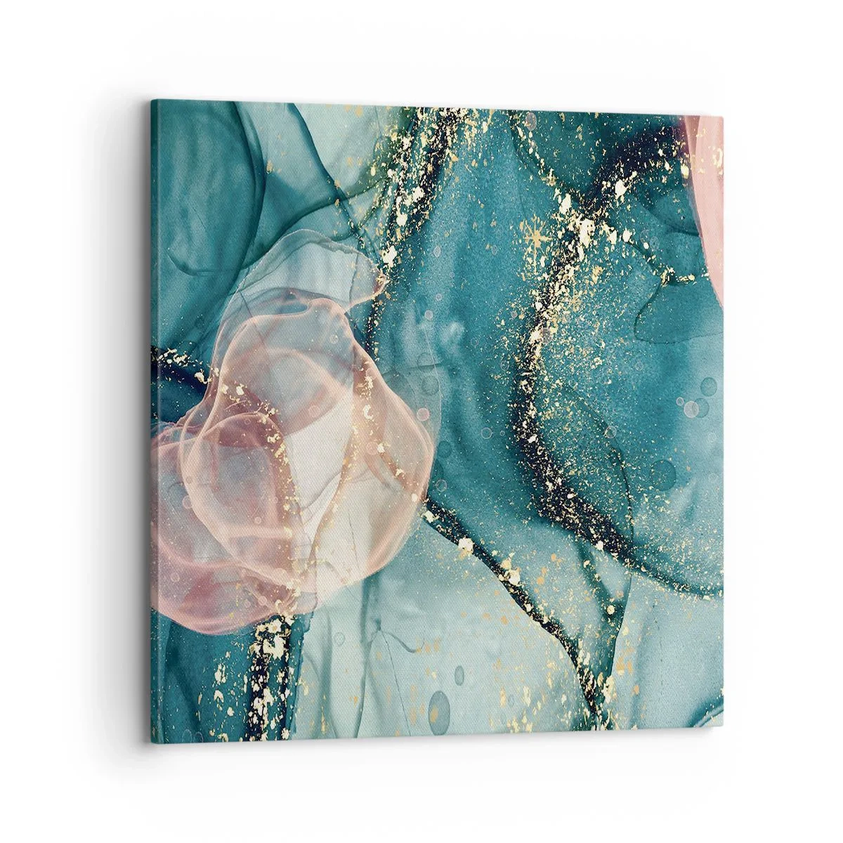 Schilderen op canvas - Zijdeblauw, tule roze - 70x70 cm