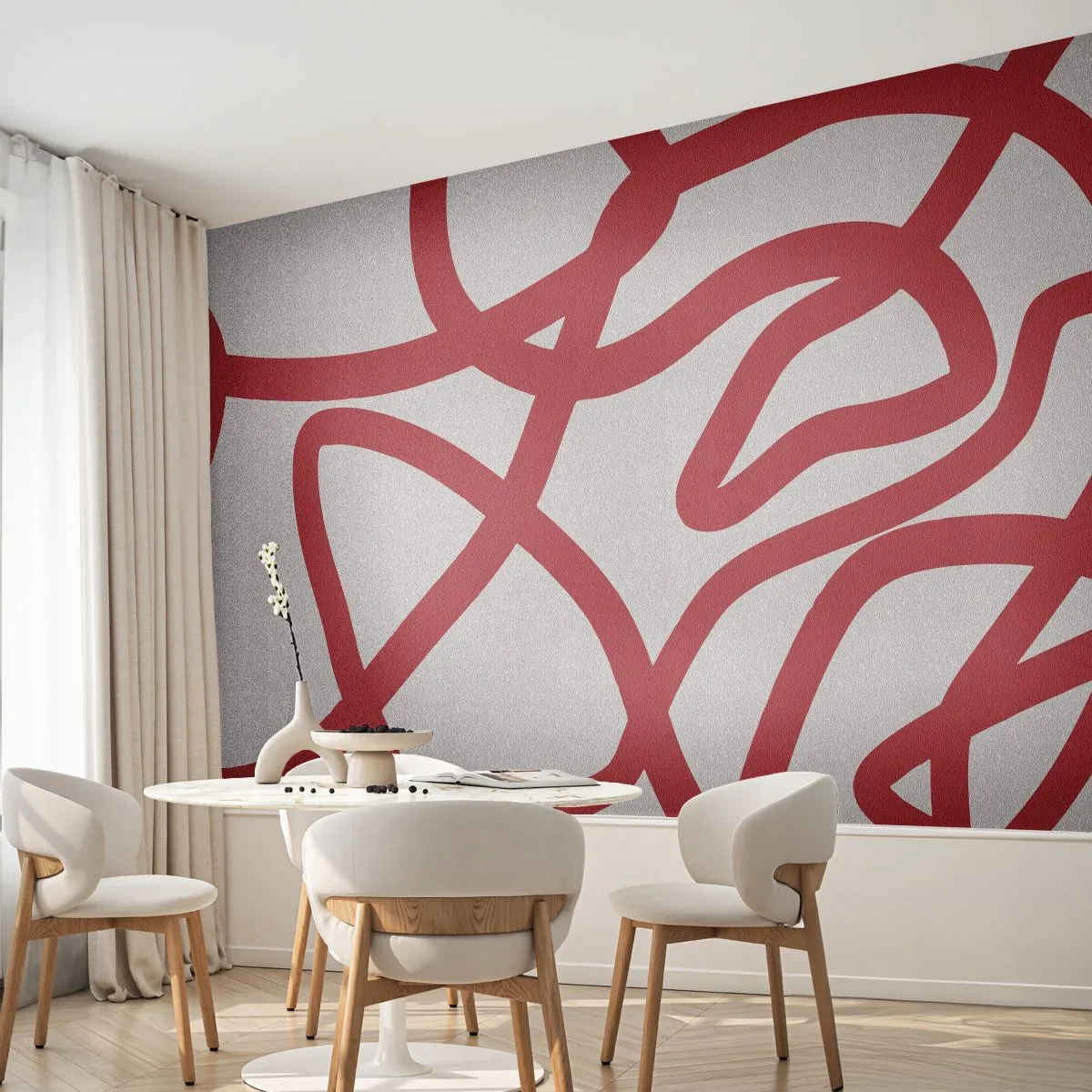 Fotobehang Standard Eco - Rood op wit - Minimalisme, Deel, Lijnen - 150x105 cm