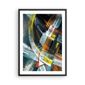 Poster in een zwarte lijst - Abstractie in intense kleuren met geometrische vormen - 50x70cm - De energie van beweging - Moderne wanddecoratie voor woonkamer en slaapkamer ARTTOR