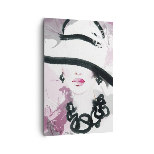 Schilderen op canvas - Portret van een dame in zwart en roze - 80x120 cm