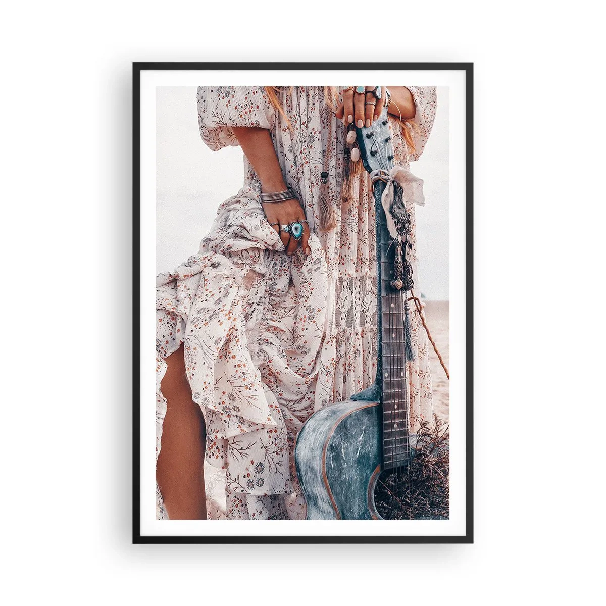 Poster in een zwarte lijst - Kinderen bloemen onderweg - 70x100 cm