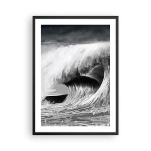 Poster in een zwarte lijst - Een krachtige golf in grijstinten - 50x70cm - De woede van de oceaan - Moderne wanddecoratie voor woonkamer en slaapkamer ARTTOR