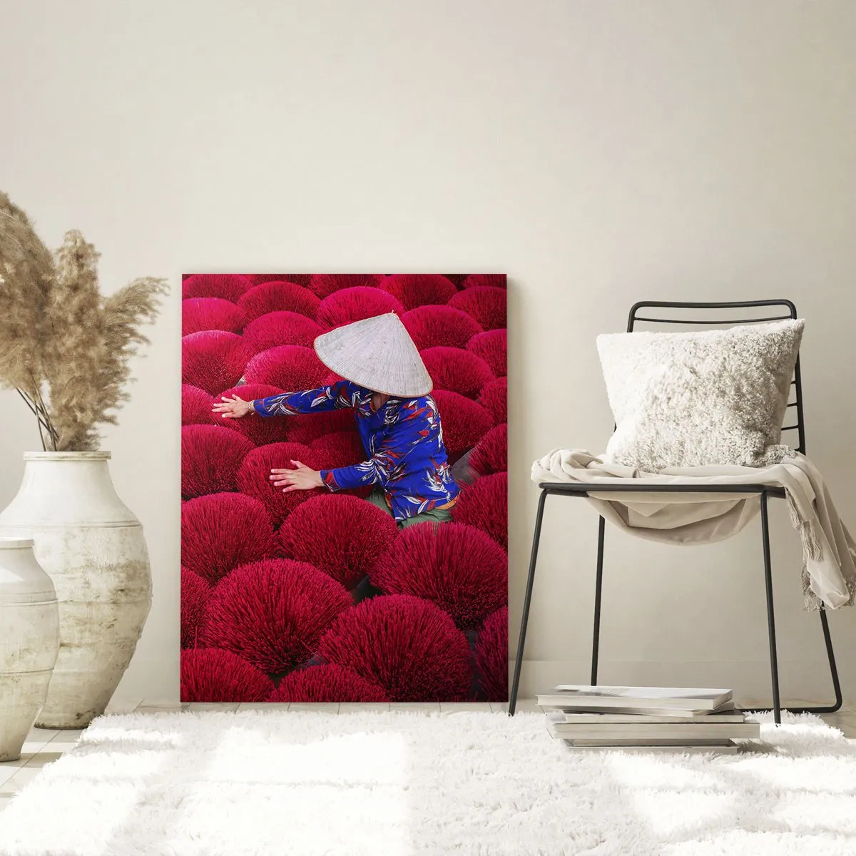 Schilderen op glas - In het rijstveld - 80x120 cm