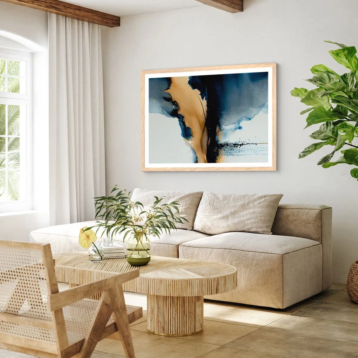 Een poster in een licht eiken lijst - Achter het gordijn - 91x61 cm