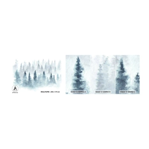 Fotobehang Monster Zelfklevend Deluxe Sticker - Gehuld in mist - Landschap, Woud, Sparren - 100x30 cm