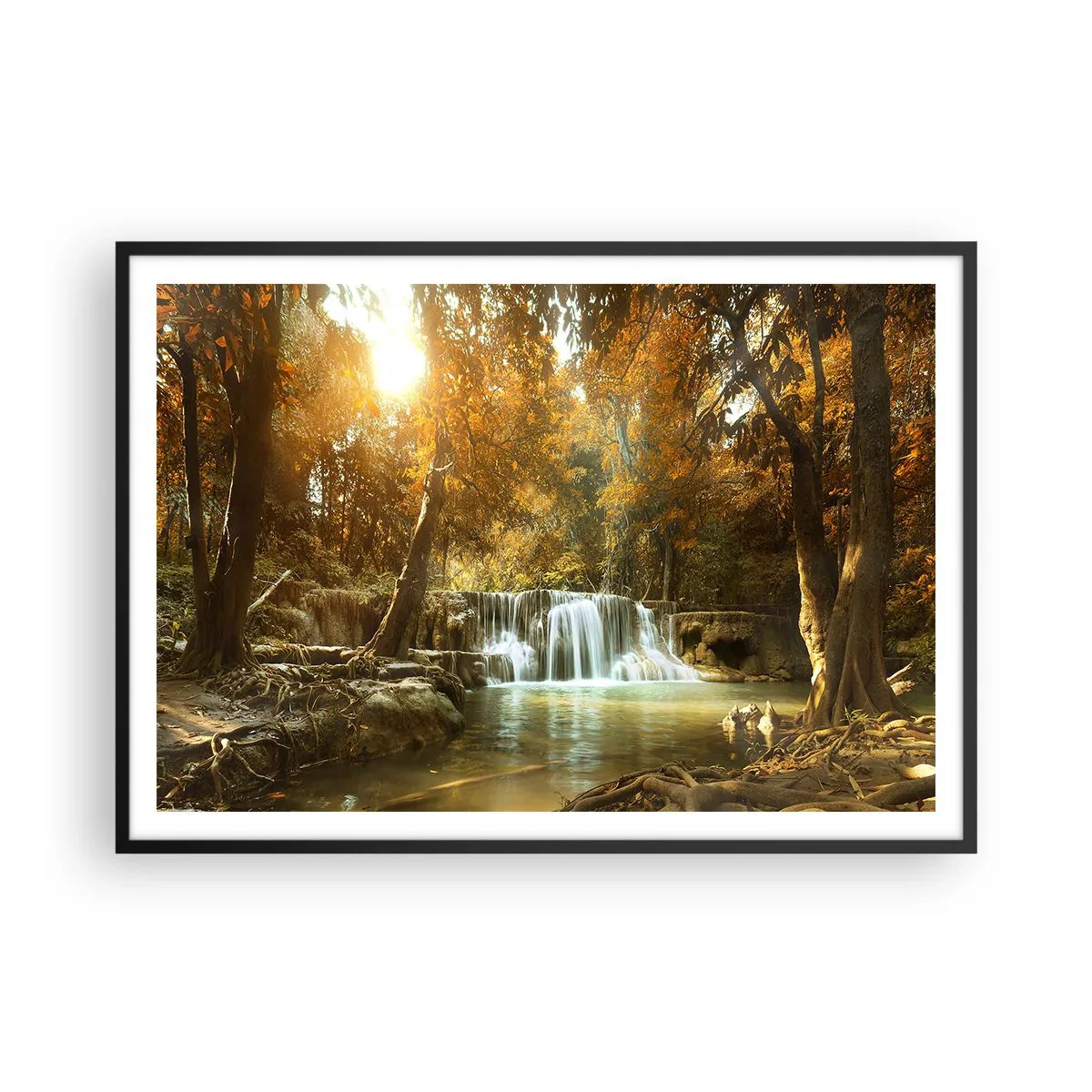 Poster in een zwarte lijst - Park cascade - 100x70 cm