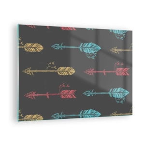 Schilderen op glas - Kleurrijke pijlen op een donkere achtergrond in een grafische lay-out - 70x50cm - In de verordening - Moderne wanddecoratie voor woonkamer en slaapkamer ARTTOR