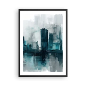Poster in een zwarte lijst - Een modern stadsgezicht in tinten blauw - 50x70cm - Een stad in de kleur van regen - Moderne wanddecoratie voor woonkamer en slaapkamer ARTTOR