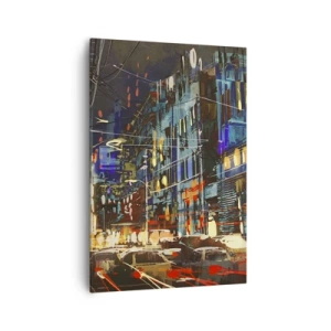 Schilderen op canvas - Avonddrukte op straat - 70x100 cm