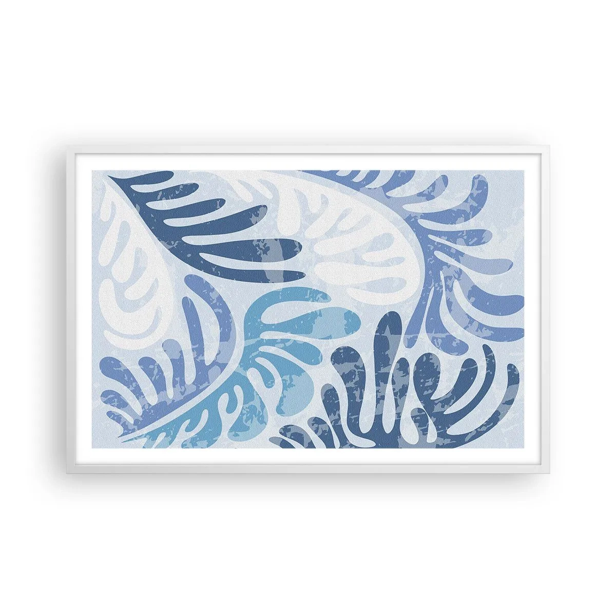 Poster in een witte lijst - Blauwe varens - 91x61 cm