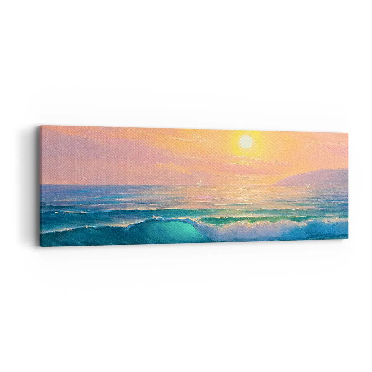 Schilderen op canvas - Een turquoise lied van de golven - 90x30 cm
