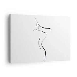 Schilderen op canvas - Minimalistische omtrek van een vrouwelijk silhouet op een witte achtergrond - 70x50cm - Ongrijpbaar als een golf - Moderne wanddecoratie voor woonkamer en slaapkamer ARTTOR