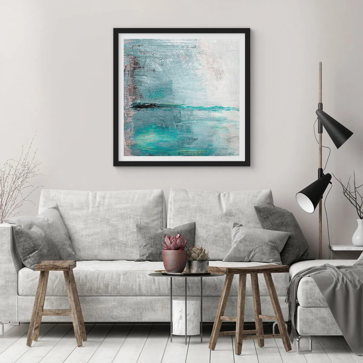Poster in een zwarte lijst - Horizontaal in blauw - 30x30 cm