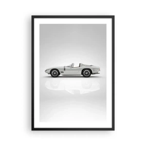 Poster in een zwarte lijst - Klassieke witte cabriolet op een neutrale achtergrond - 50x70cm - Belofte van plezier - Moderne wanddecoratie voor woonkamer en slaapkamer ARTTOR