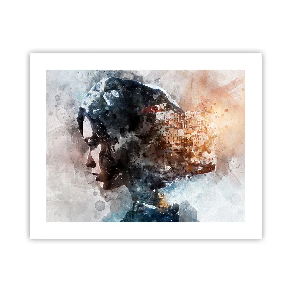 Poster - Een verhaal over een meisje met een stad op de achtergrond - 50x40 cm