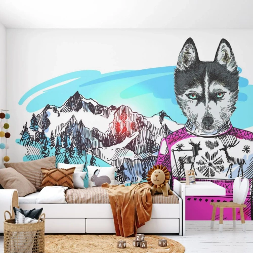 Zelfklevend Fotobehang Deluxe Sticker - Een wolf in schaapswol - Abstractie, Wolf, Voor kinderen - 150x105 cm