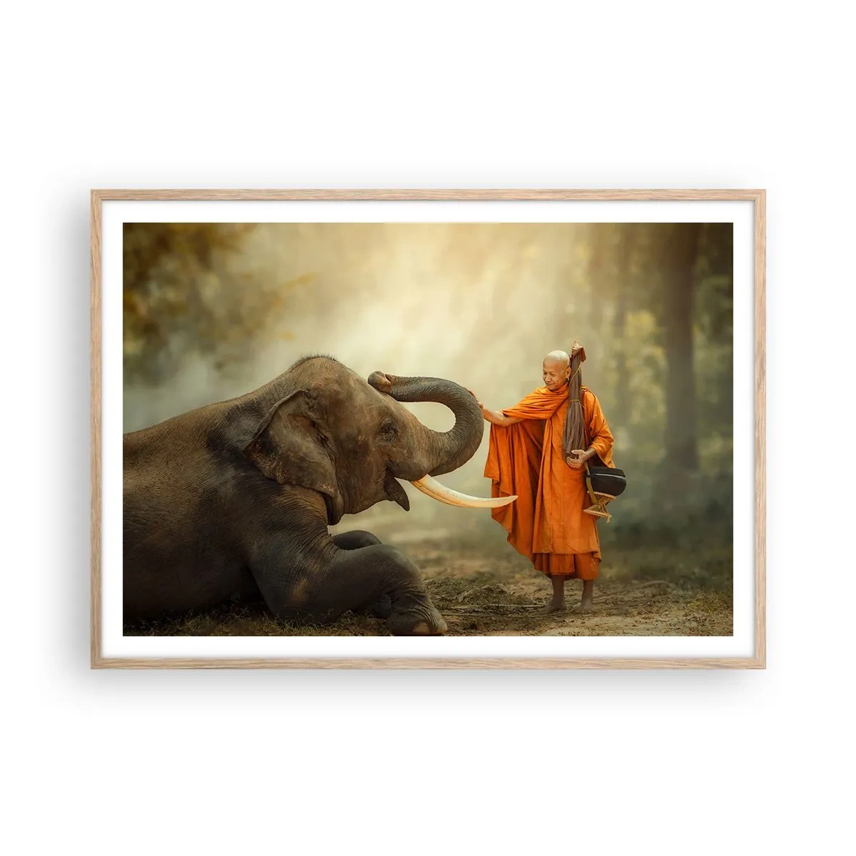 Een poster in een licht eiken lijst - Ontmoeting tijdens een reis - 100x70 cm