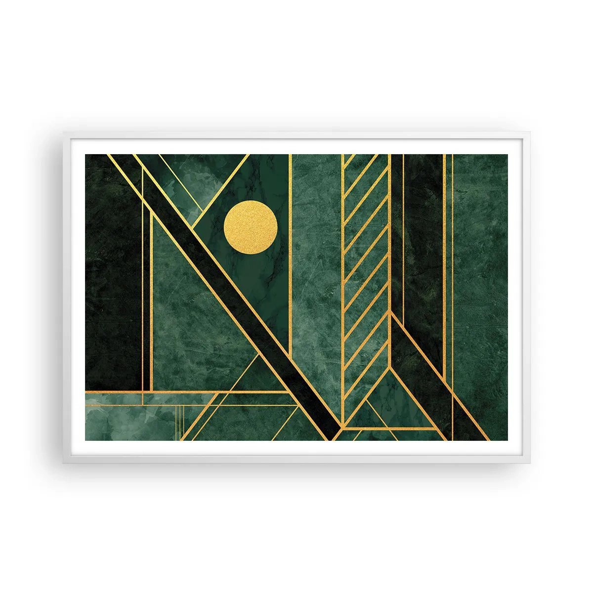 Poster in een witte lijst - Dynamiek van goud en azuur - 100x70 cm