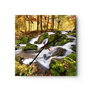 Wandklok - Klok - Snel door het herfstbos - 30x30 cm