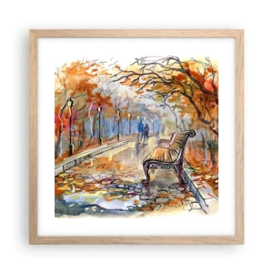 Een poster in een licht eiken lijst - Samen wandelen in de herfst - 40x40 cm