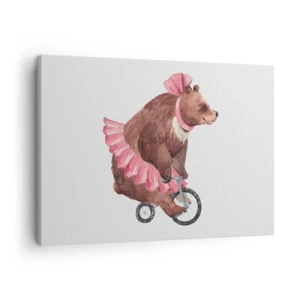 Schilderen op canvas - Een teddybeer in een roze rok op een retrofiets - 70x50cm - Wat een circus! - Moderne wanddecoratie voor woonkamer en slaapkamer ARTTOR