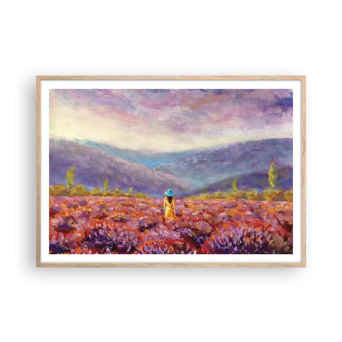 Een poster in een licht eiken lijst - In een lavendelwereld - 100x70 cm