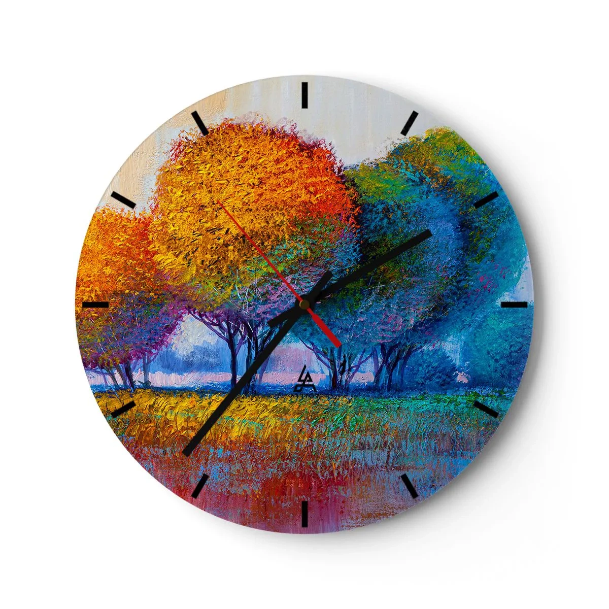 Wandklok - Klok - Een kleurrijk landschap van bomen met intense tinten - 30x30cm - Een klomp van schitterende kleuren - Moderne wanddecoratie voor woonkamer, keuken en slaapkamer ARTTOR