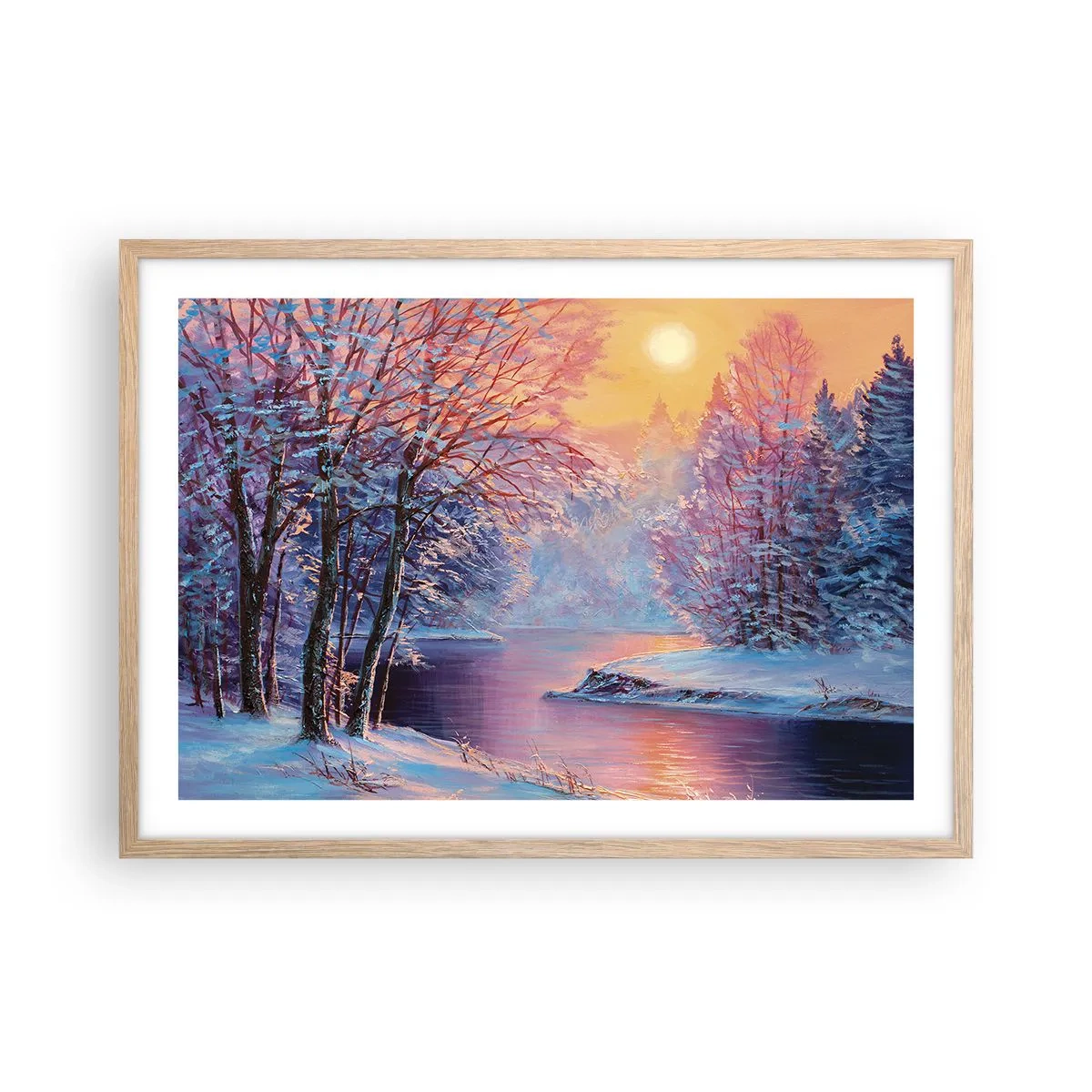 Een poster in een licht eiken lijst - De kleuren van de winter - 70x50 cm
