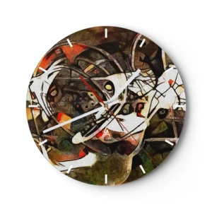 Wandklok - Klok - Abstractie met dynamische lijnen en kleurrijke accenten - 30x30cm - Hoor je het verkeer? - Moderne wanddecoratie voor woonkamer, keuken en slaapkamer ARTTOR
