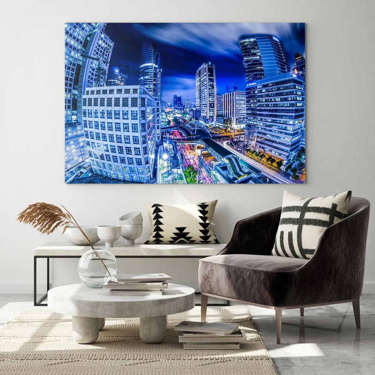 Schilderen op glas - Ritmes van de nachtstad - 120x80 cm