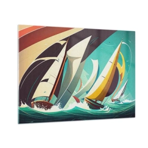 Schilderen op glas - Retro-stijl illustratie van zeilboten in een stormachtige zee - 70x50cm - Met elementen als een broer - Moderne wanddecoratie voor woonkamer en slaapkamer ARTTOR