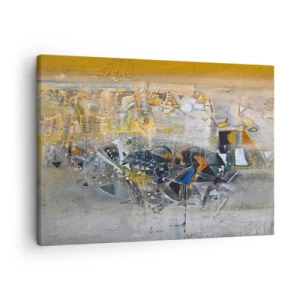 Schilderen op canvas - Abstractie met dominante tinten geel en grijs - 70x50cm - Alles komt goed - Moderne wanddecoratie voor woonkamer en slaapkamer ARTTOR