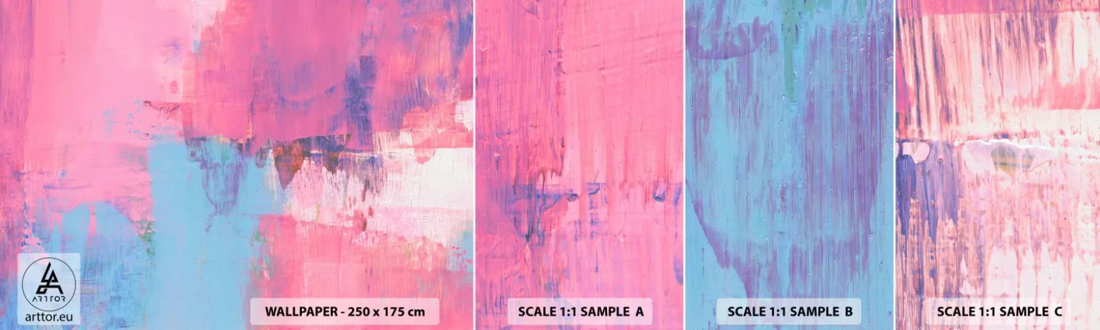 Fotobehang Staaltje Standard Eco - Roze, blauw en een vleugje licht - Abstractie, Minimalisme, Deel - 100x30 cm