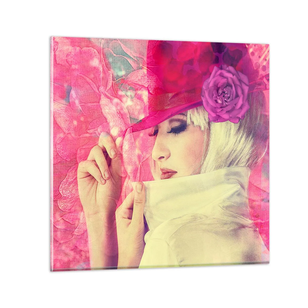Schilderen op glas - Retro portret in een roze mist - 50x50 cm