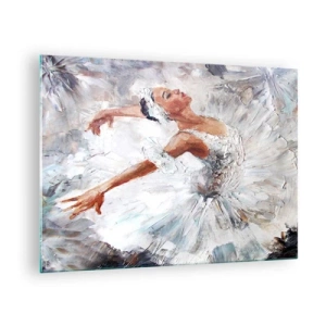 Schilderen op glas - Een ballerina in een witte outfit in een dynamische pose - 70x50cm - Delicaat en licht als tule - Moderne wanddecoratie voor woonkamer en slaapkamer ARTTOR