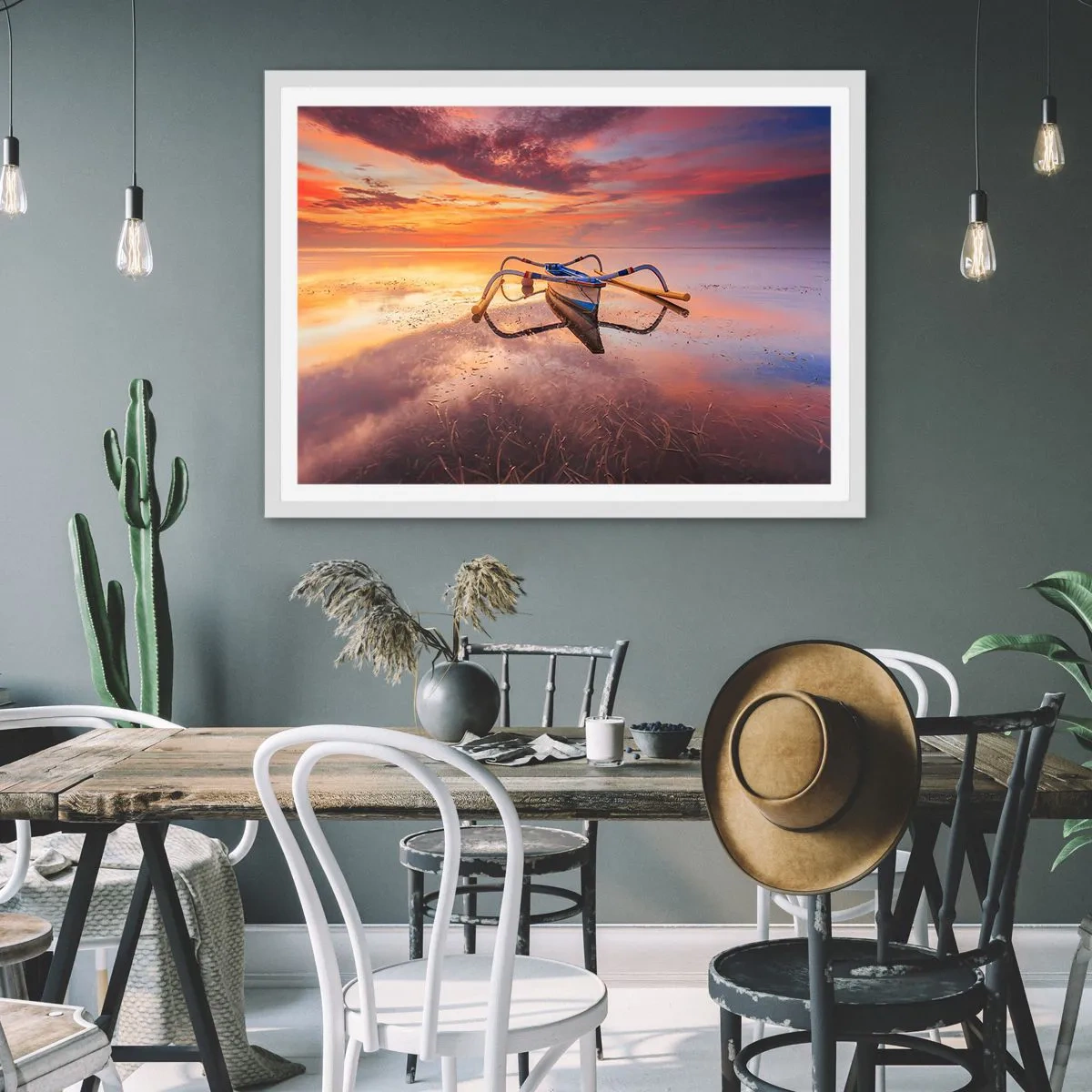 Poster in een witte lijst - De rust van een tropische avond - 100x70 cm