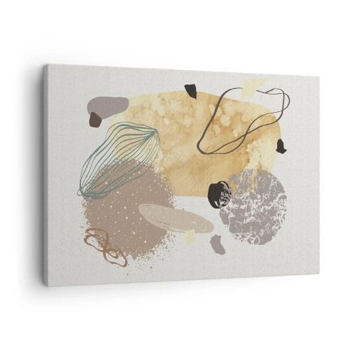 Schilderen op canvas - Een compositie van abstracte vormen in beige en geel. - 70x50cm - Toegepaste plumcologie - Moderne wanddecoratie voor woonkamer en slaapkamer ARTTOR