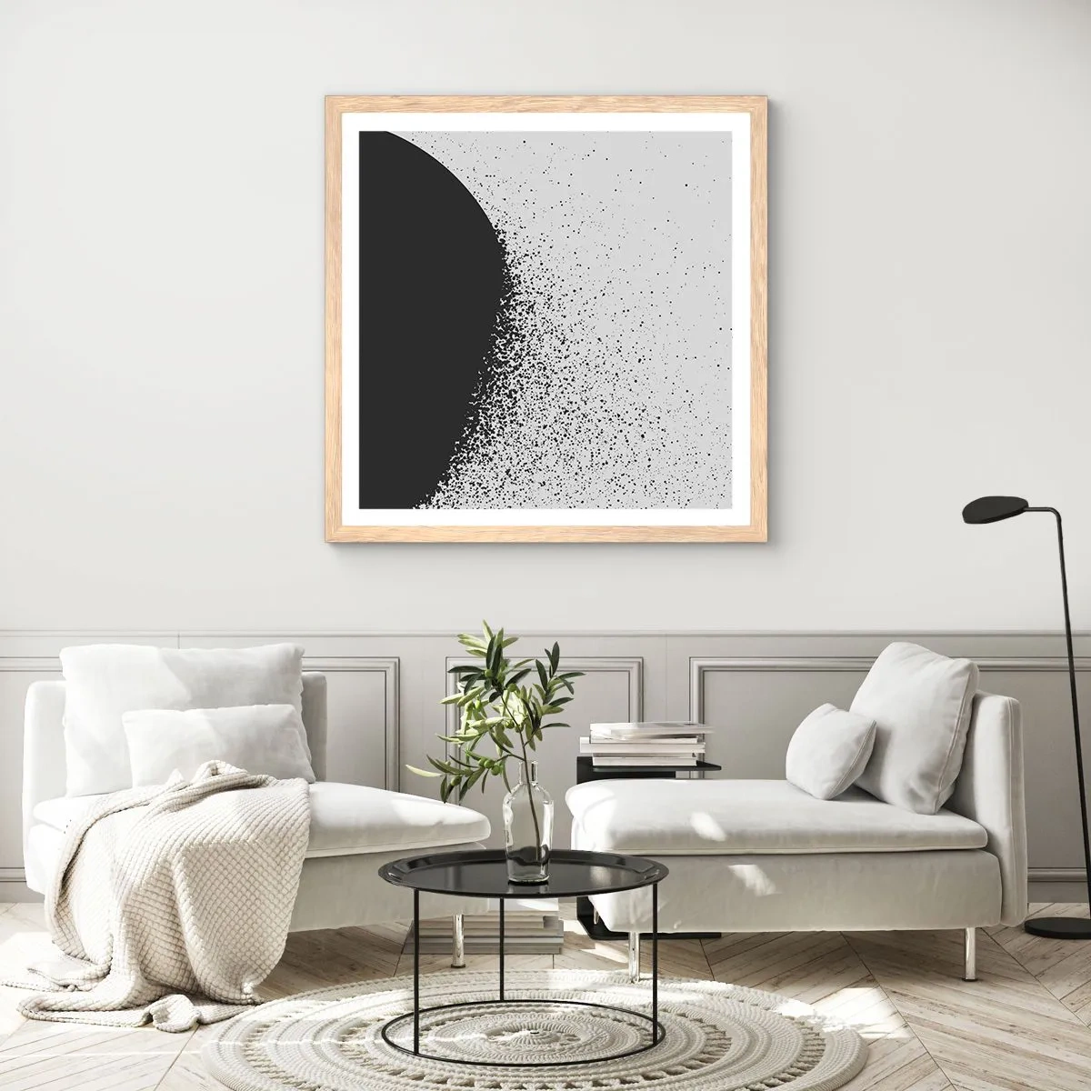 Een poster in een licht eiken lijst - Beweging van moleculen - 40x40 cm
