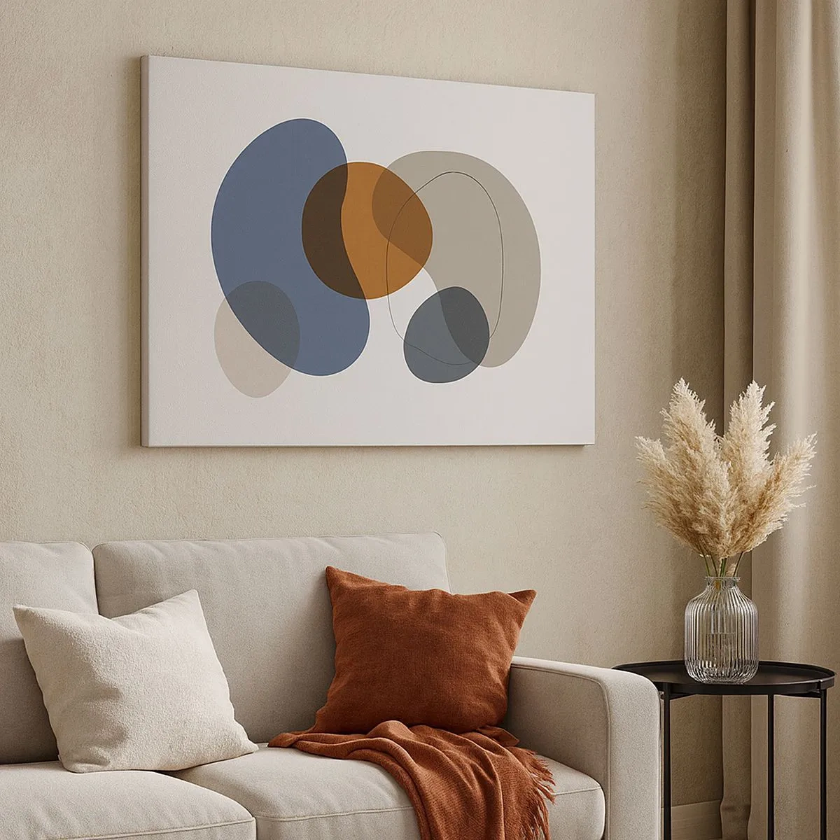 Schilderen op canvas - Abstracte kleurrijke vormen in tinten blauw en bruin - 70x50cm - Kleur druppels - Moderne wanddecoratie voor woonkamer en slaapkamer ARTTOR