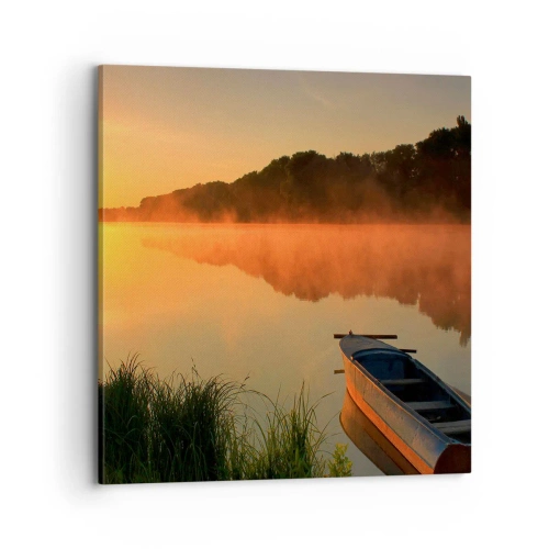 Schilderen op canvas - Zonsopgang boven het water als een spiegel - 70x70 cm