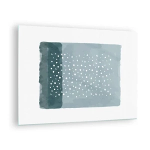 Schilderen op glas - Een abstract schilderij in blauwtinten met witte stippen. - 70x50cm - Gegroeid op blauw - Moderne wanddecoratie voor woonkamer en slaapkamer ARTTOR