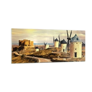 Schilderen op glas - Don Kichot zal snel hier zijn.  - 100x40 cm