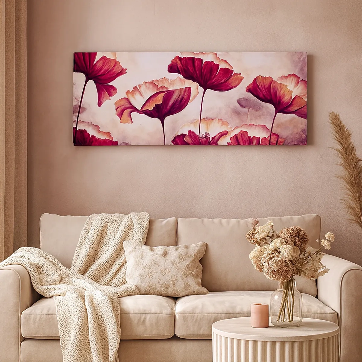 Schilderen op canvas - Rood en wit bloemblad - 30x30 cm