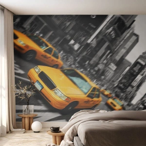Fotobehang Premium Sand - New York City druppels zonneschijn - Stad, Nee York, Taxi - 150x105 cm
